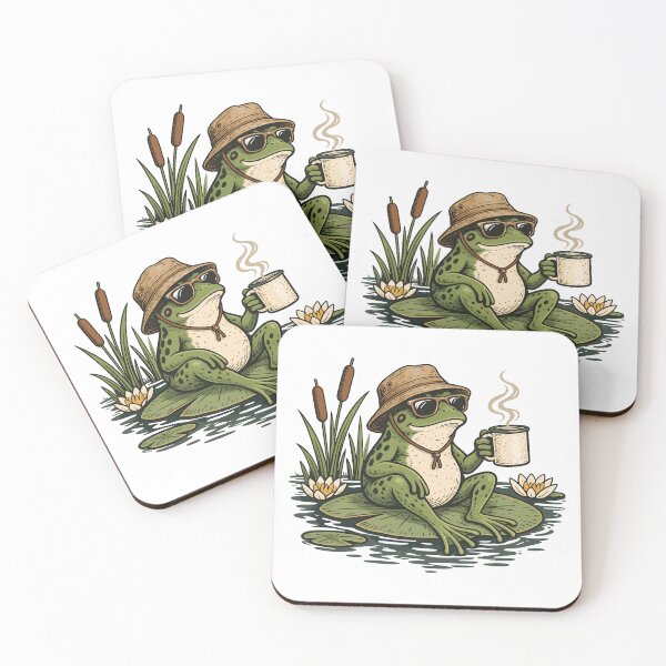 Item preview, Cool Frog Drinking Coffee on a Lily Pad Nature Art designed and sold by gordonbwyashop.