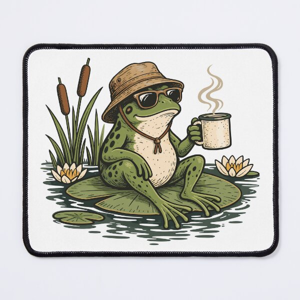 Item preview, Cool Frog Drinking Coffee on a Lily Pad Nature Art designed and sold by gordonbwyashop.