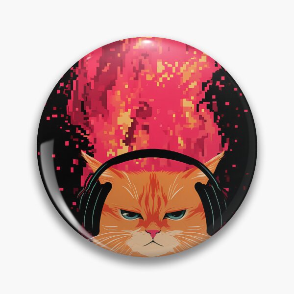 Item preview, Fiery Explosion Headphones Cat Art designed and sold by Lunat1kk.