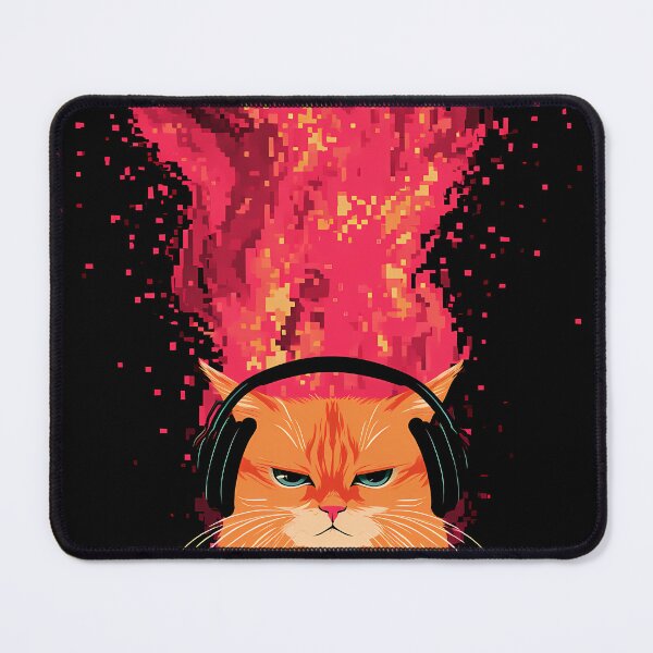 Item preview, Fiery Explosion Headphones Cat Art designed and sold by Lunat1kk.