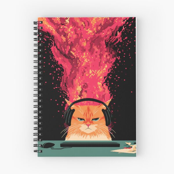 Item preview, Fiery Explosion Headphones Cat Art designed and sold by Lunat1kk.