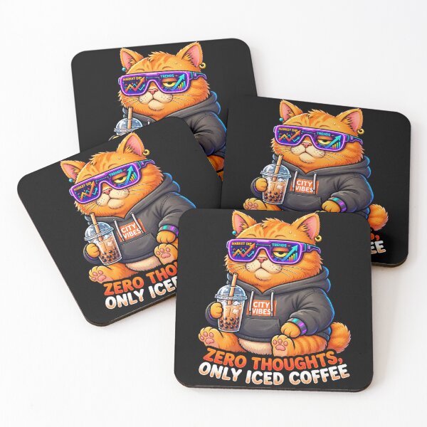 Item preview, Zero Thoughts Iced Coffee Cat designed and sold by  Natho Templates.