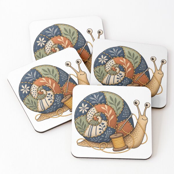 Item preview, Patchwork Snail with Golden Stitches and Sewing Spool designed and sold by lbenoraib.