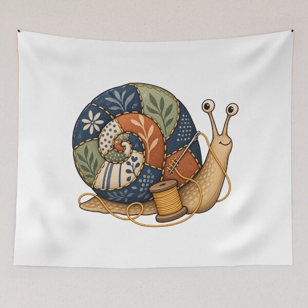 Item preview, Patchwork Snail with Golden Stitches and Sewing Spool designed and sold by lbenoraib.
