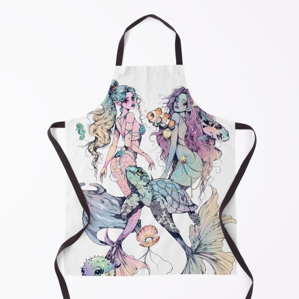 Item preview, Aesthetic mermaids turtle seahorse manta ray clownfish and puffer fish sea life pastel illustration designed and sold by marlenaki.