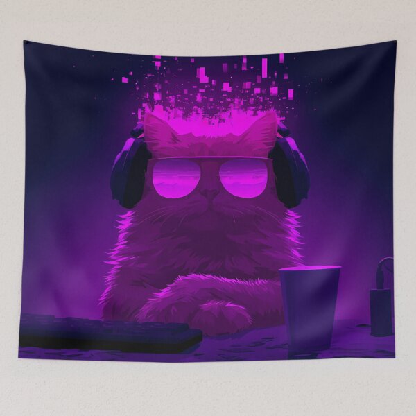 Item preview, Neon Synthwave Gamer Cat Art designed and sold by Lunat1kk.