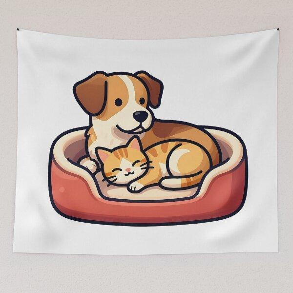 Item preview, A dog and a cat lying down together in a single dog bed designed and sold by Beleza e Estilo.