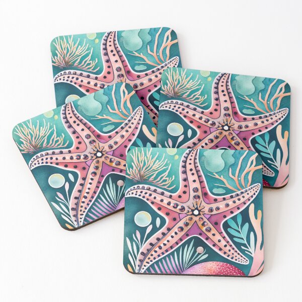Item preview, Jeweled Pink Starfish with Coral designed and sold by BeachWhisper.