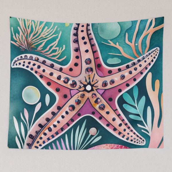 Item preview, Jeweled Pink Starfish with Coral designed and sold by BeachWhisper.