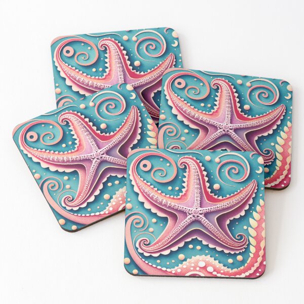Item preview, Curled Pink Starfish with Ocean Spirals designed and sold by BeachWhisper.