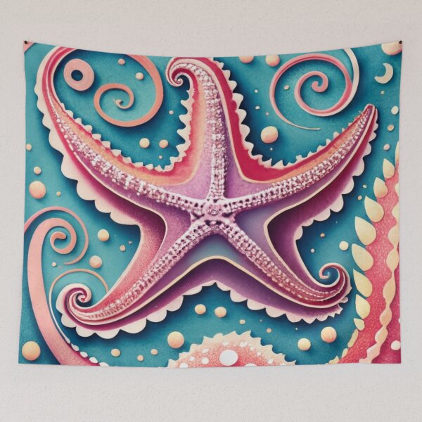 Item preview, Curled Pink Starfish with Ocean Spirals designed and sold by BeachWhisper.