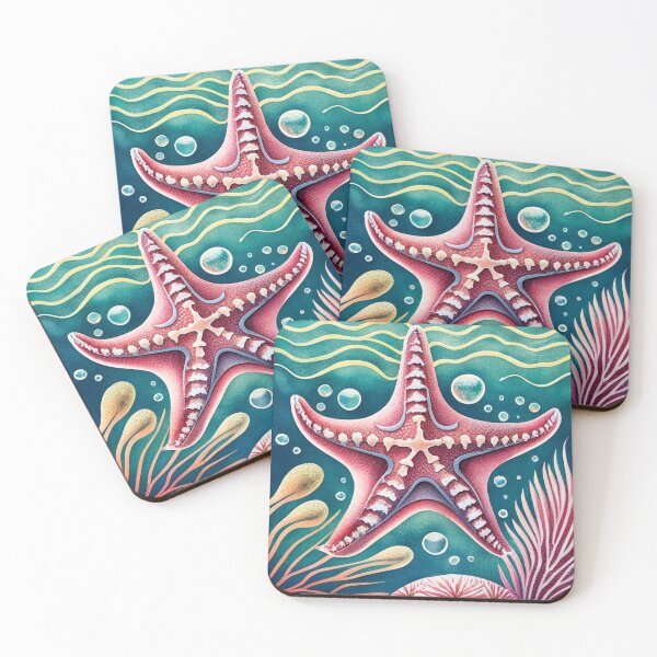 Item preview, Geometric Pink Starfish with Ocean Waves designed and sold by BeachWhisper.
