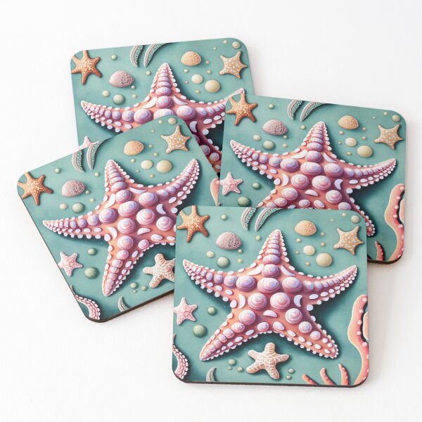 Item preview, Seashell Studded Starfish on Aqua designed and sold by BeachWhisper.