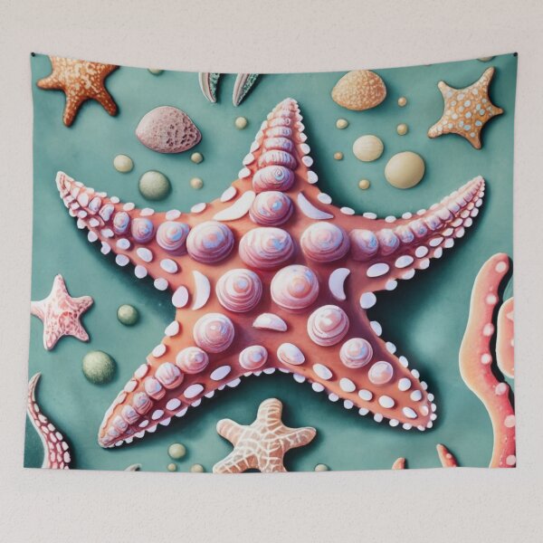 Item preview, Seashell Studded Starfish on Aqua designed and sold by BeachWhisper.