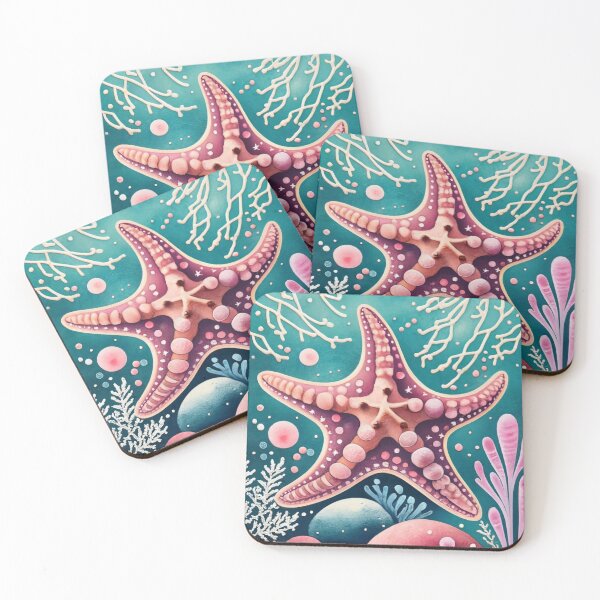 Item preview, Colorful Starfish Art with Reef Coral designed and sold by BeachWhisper.