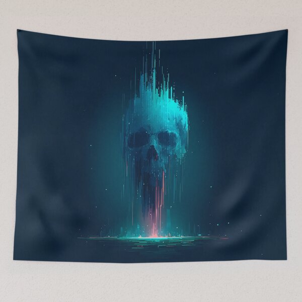 Item preview, Ethereal Glowing Cyan Skull Art designed and sold by Lunat1kk.
