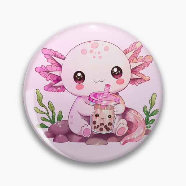 Item preview, Cute pink gradient sparkly Axolotl drinking a kawaii boba tea designed and sold by marlenaki.