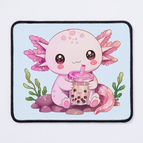 Item preview, Cute pink gradient sparkly Axolotl drinking a kawaii boba tea designed and sold by marlenaki.