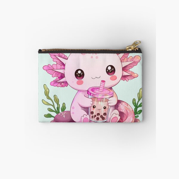 Item preview, Cute pink gradient sparkly Axolotl drinking a kawaii boba tea designed and sold by marlenaki.