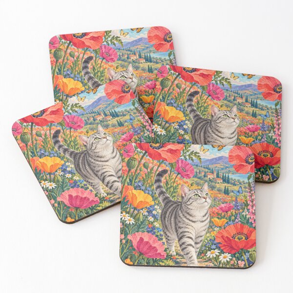 Item preview, Cat Among Giant Poppies – Colorful Botanical Cat  designed and sold by Jaani-T.