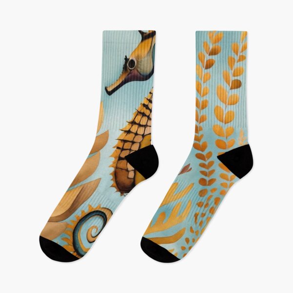 Item preview, Orange Seahorse with Golden Seaweed designed and sold by BeachWhisper.