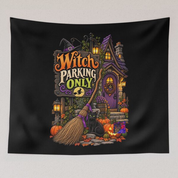 Item preview, Witch Parking Only – Funny Witch Broom Halloween Cottage Design designed and sold by RockitBaby.