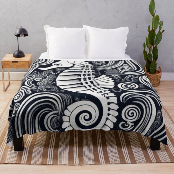 Item preview, Black and White Seahorse in Ocean Swirls designed and sold by BeachWhisper.