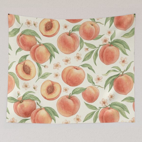 Item preview, Watercolor Peach Botanical Fruit Pattern designed and sold by SassyArtistry.
