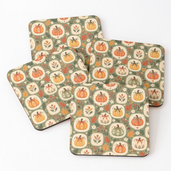 Item preview, Cozy Pumpkin Patch Pattern – Cute Cottagecore Fall Pumpkins & Bows. designed and sold by SaraSumi.