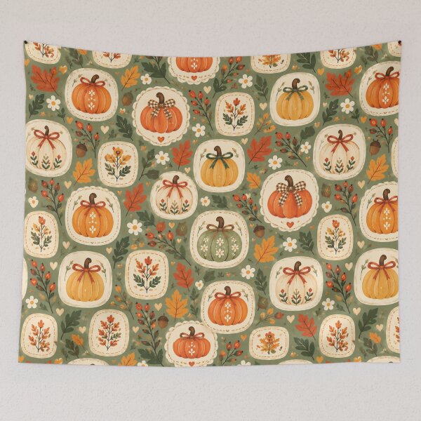 Item preview, Cozy Pumpkin Patch Pattern – Cute Cottagecore Fall Pumpkins & Bows. designed and sold by SaraSumi.