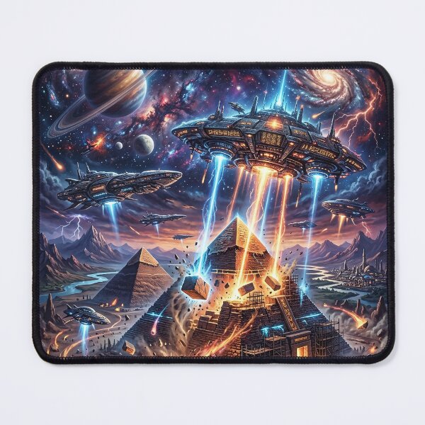 Aperçu de l'œuvre Ancient Aliens Building the Pyramids - Sci-Fi Art créée et vendue par Lucid Dream Pixel.
