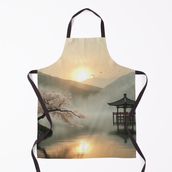 Item preview, Serene Sunrise Over Misty Lake with Sakura and Pavilion designed and sold by PrintWavePro.