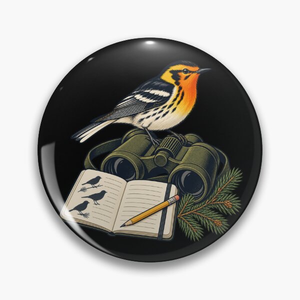 Item preview, Blackburnian Warbler with Binoculars and Field Notebook designed and sold by lbenoraib.