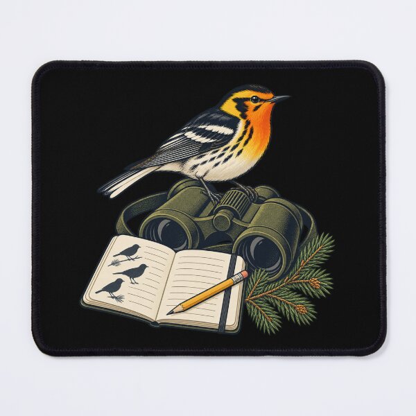 Item preview, Blackburnian Warbler with Binoculars and Field Notebook designed and sold by lbenoraib.