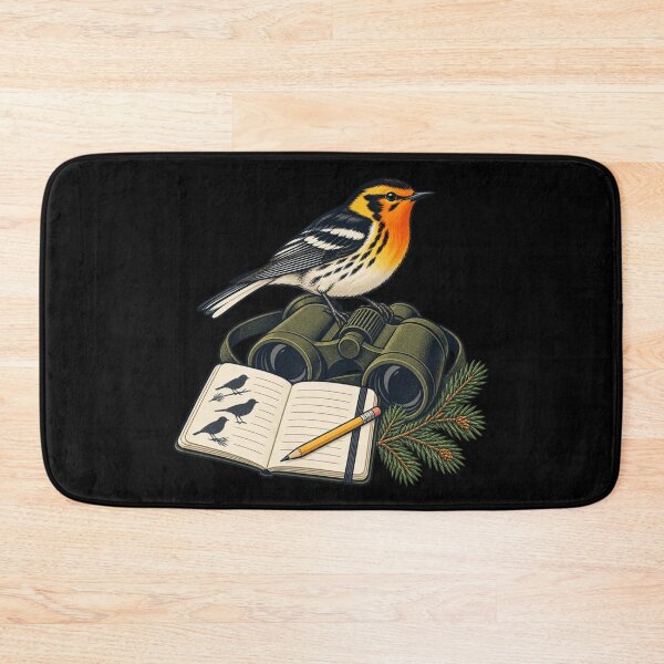 Item preview, Blackburnian Warbler with Binoculars and Field Notebook designed and sold by lbenoraib.