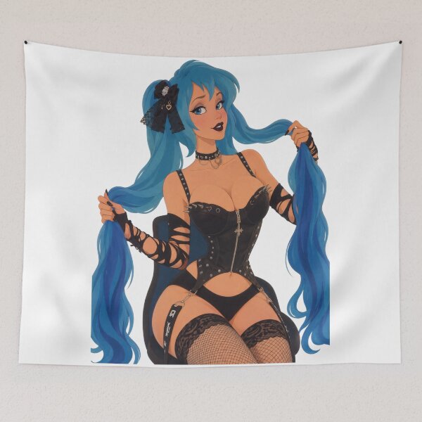 Item preview, Goth Blue Hair Pigtails Girl Corset - Retro 90s Cartoon Style designed and sold by  Hollow Moon Studios..