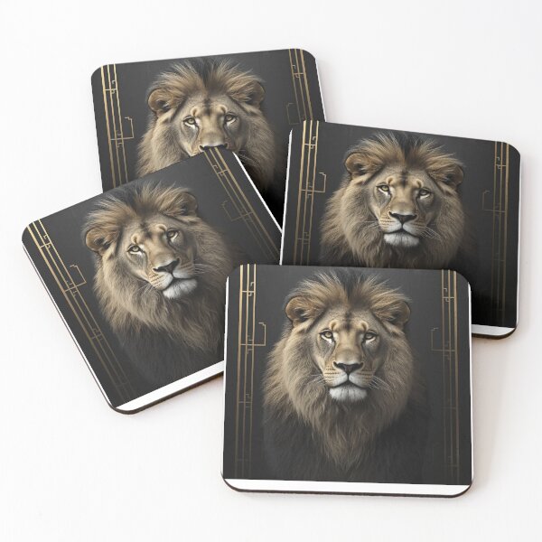 Item preview, Regal Male Lion Portrait with Gold Geometric Frame designed and sold by PrintWavePro.