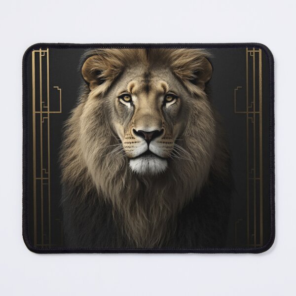 Item preview, Regal Male Lion Portrait with Gold Geometric Frame designed and sold by PrintWavePro.