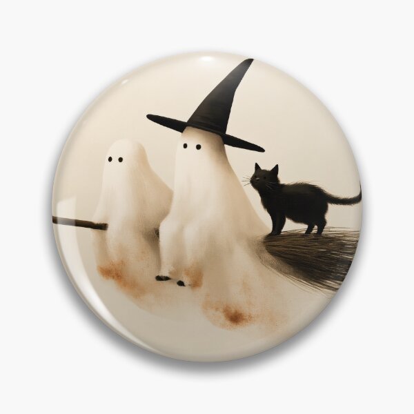 Item preview, Ghost Witch and Black Cat on a Broom designed and sold by Sunday Margaritas Art.