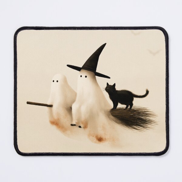 Item preview, Ghost Witch and Black Cat on a Broom designed and sold by Sunday Margaritas Art.