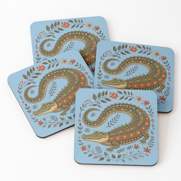 Item preview, Vintage Folk Art Crocodile with Floral Botanical Pattern designed and sold by Mousy17.