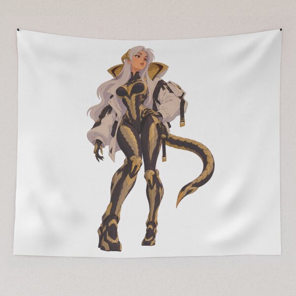 Item preview, Cyber Snake Mecha Warrior White Hair Girl - Retro 90s Cartoon Style designed and sold by  Hollow Moon Studios..