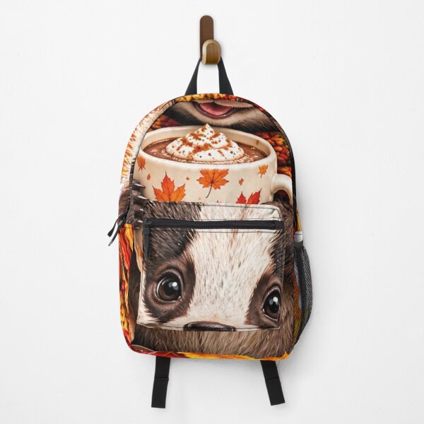 Item preview, Cozy Autumn Badger with Hot Chocolate and Fall Leaves designed and sold by Surviving Monday Club.