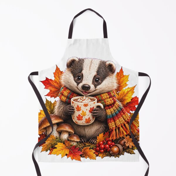 Item preview, Cozy Autumn Badger with Hot Chocolate and Fall Leaves designed and sold by Surviving Monday Club.