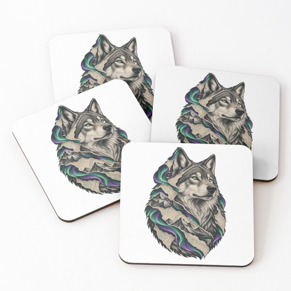 Item preview, Guardian wolf emerges among mountains and northern lights designed and sold by TaruHonu.