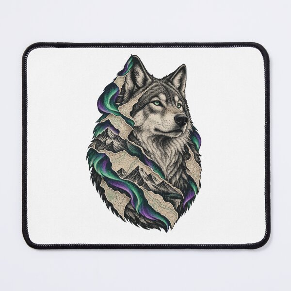 Item preview, Guardian wolf emerges among mountains and northern lights designed and sold by TaruHonu.