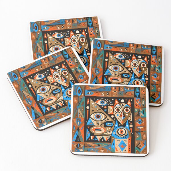 Item preview, Abstract Cubist Cat Tribal Mosaic Art designed and sold by Lunat1kk.