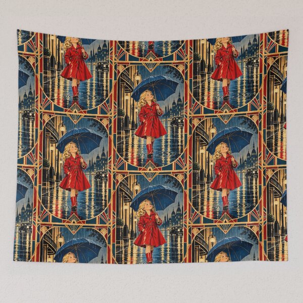 Item preview, Little girl with blue umbrella, retro designed and sold by saranagliccuris.