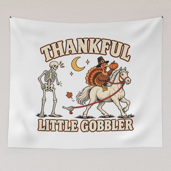 Item preview, Thankful Little Gobbler Skeleton Turkey Riding Horse Art designed and sold by DesignArtist.ia.