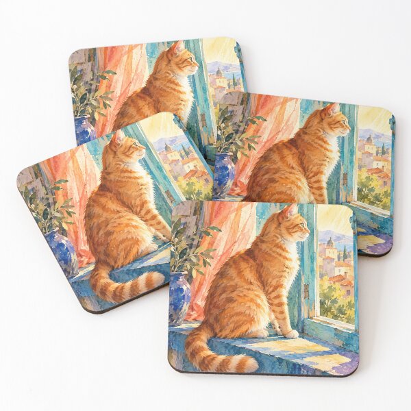 Item preview, Sunlit Window Cat – Hand-Painted Orange Tabby Watercolor Art designed and sold by Jaani-T.